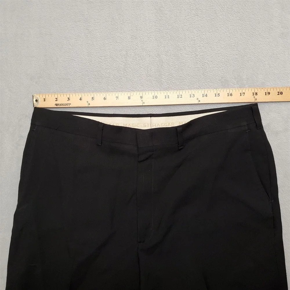 VTG Haggar Pants Mens 36x31 Black Magic Stretch Flat Front Wool Blend Dress
